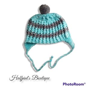 The softest toddler pompom beanie Crochet Blue gray 100% polyester